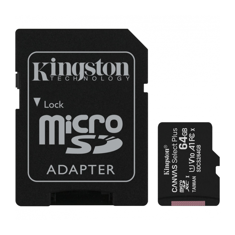 Карта памяти microSDXC 64GB Kingston Canvas Select Plus UHS-I U1 A1 C10 Card + ADP (100/10 Mb/s)