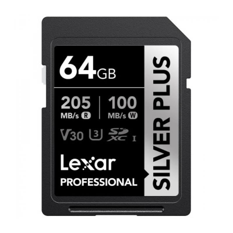 Карта памяти 64GB Lexar Professional SILVER PLUS SDXC UHS-I (205/100MB/s) C10 V30 U3 (LSDSIPL064G-BNNNG)