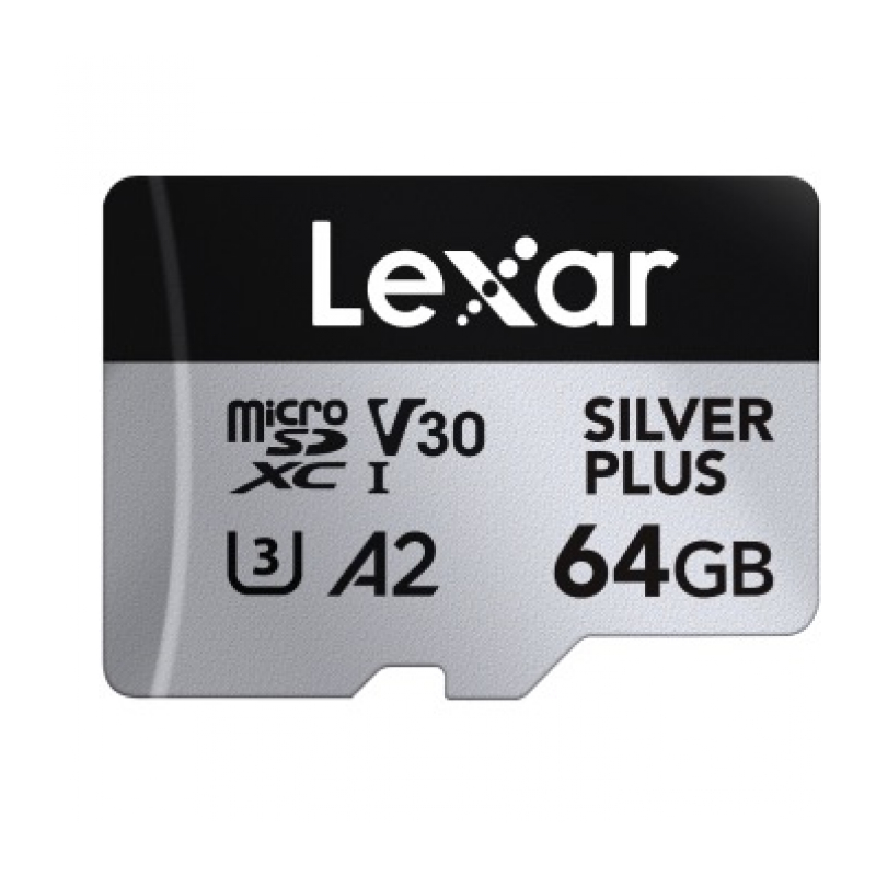 Карта памяти 64GB Lexar Silver Plus microSDXC UHS-I (W/R 205/100mb/s) C10 A2 V30 U3 (LMSSIPL064G-BNANG)