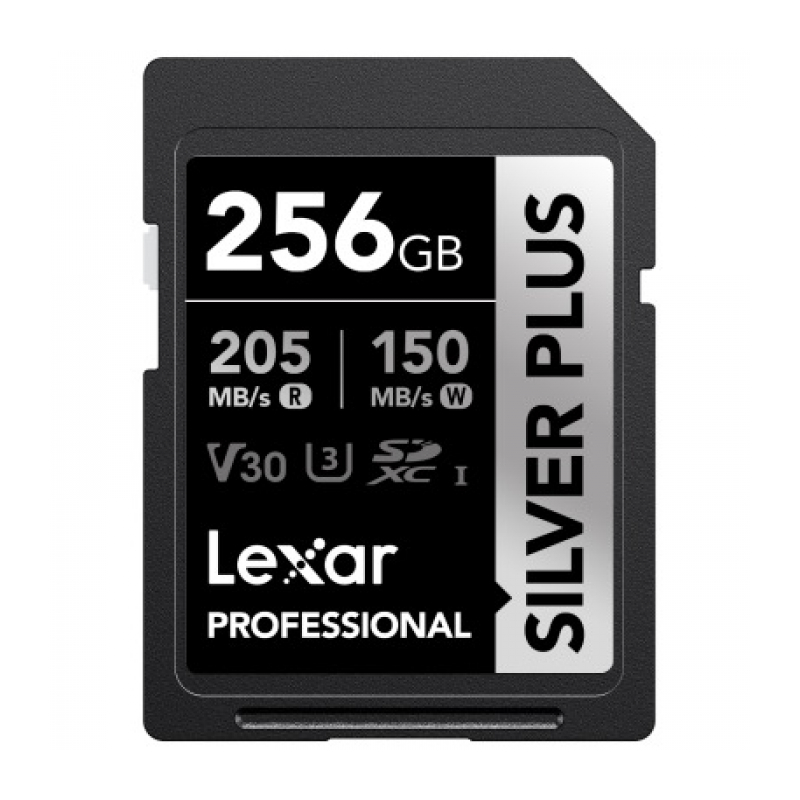 Карта памяти 256GB Lexar Professional SILVER PLUS SDXC UHS-I (205/150MB/s) C10 V30 U3 (LSDSIPL256G-BNNNG)